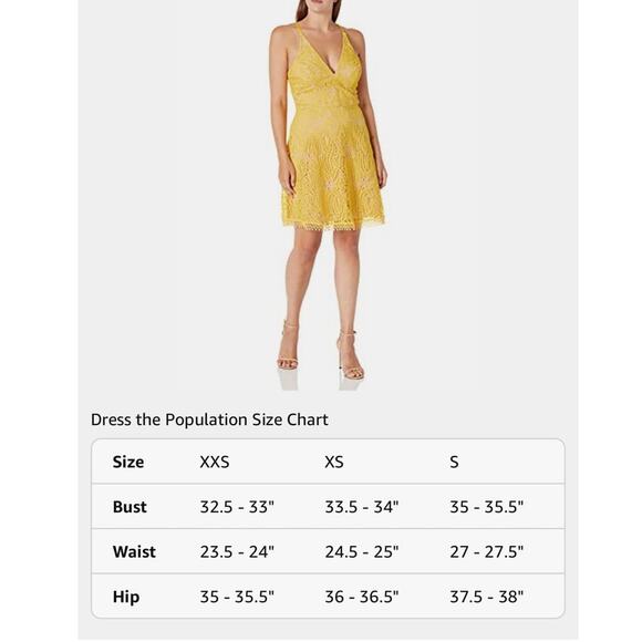 Dress the Population Piper Crochet Lace Canary Yellow Cocktail Dress Size XS - Picture 8 of 9